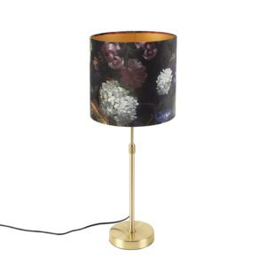 Table lamp gold / brass with velor shade flowers 25 cm – Parte