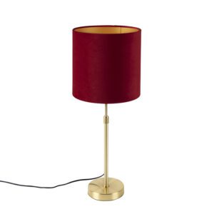 Table lamp gold / brass with velor shade red 25 cm – Parte