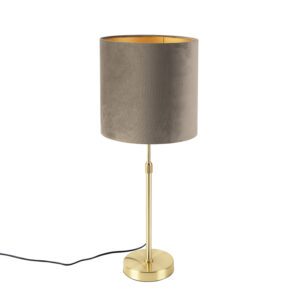 Table lamp gold / brass with velvet shade taupe 25 cm – Parte