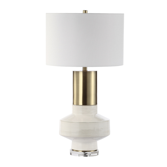 Crotone White Linen Shade Table Lamp With White Ceramic Base