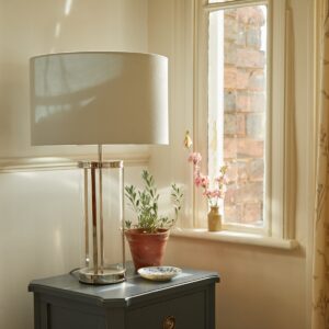Laura Ashley Harrington Large Glass Table Lamp In Polished Nickel With Shade LA3756382-Q