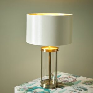 Laura Ashley Harrington Small Glass Table Lamp In Antique Brass With Shade LA3756429-Q