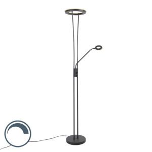Modern floor lamp black incl. LED with reading arm - Divine