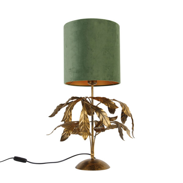 Vintage table lamp antique gold with green shade - Linden