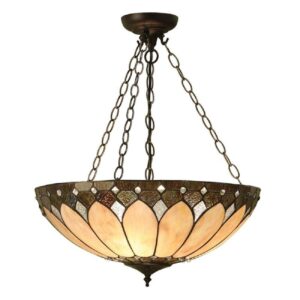Interiors 1900 63976 Brooklyn Tiffany 3 Light And 3 Chain Large Inverted Ceiling Pendant In Cream
