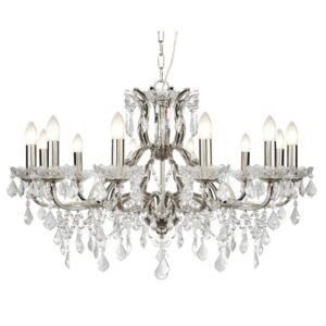 Searchlight 87312-12SS Paris Twelve Light Ceiling Chandelier In Satin Silver With Crystal Glass