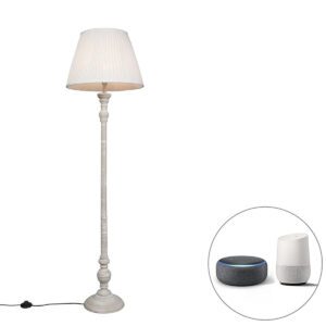 Smart floor lamp gray with white pleated shade incl. Wifi A60 – Classico