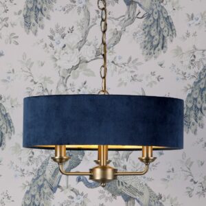 Laura Ashley Sorrento 3 Light Ceiling Pendant Light In Antique Brass With Blue Shade LA3756209-Q