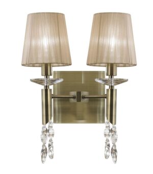 Mantra M3883/S Tiffany 2+2 Light Switched Wall Light In Antique Brass With Soft Bronze Shades